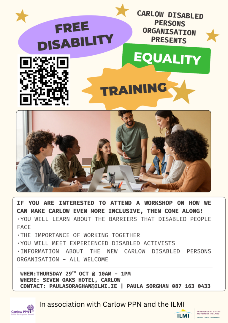 disability equality training poster (pink yellow theme)